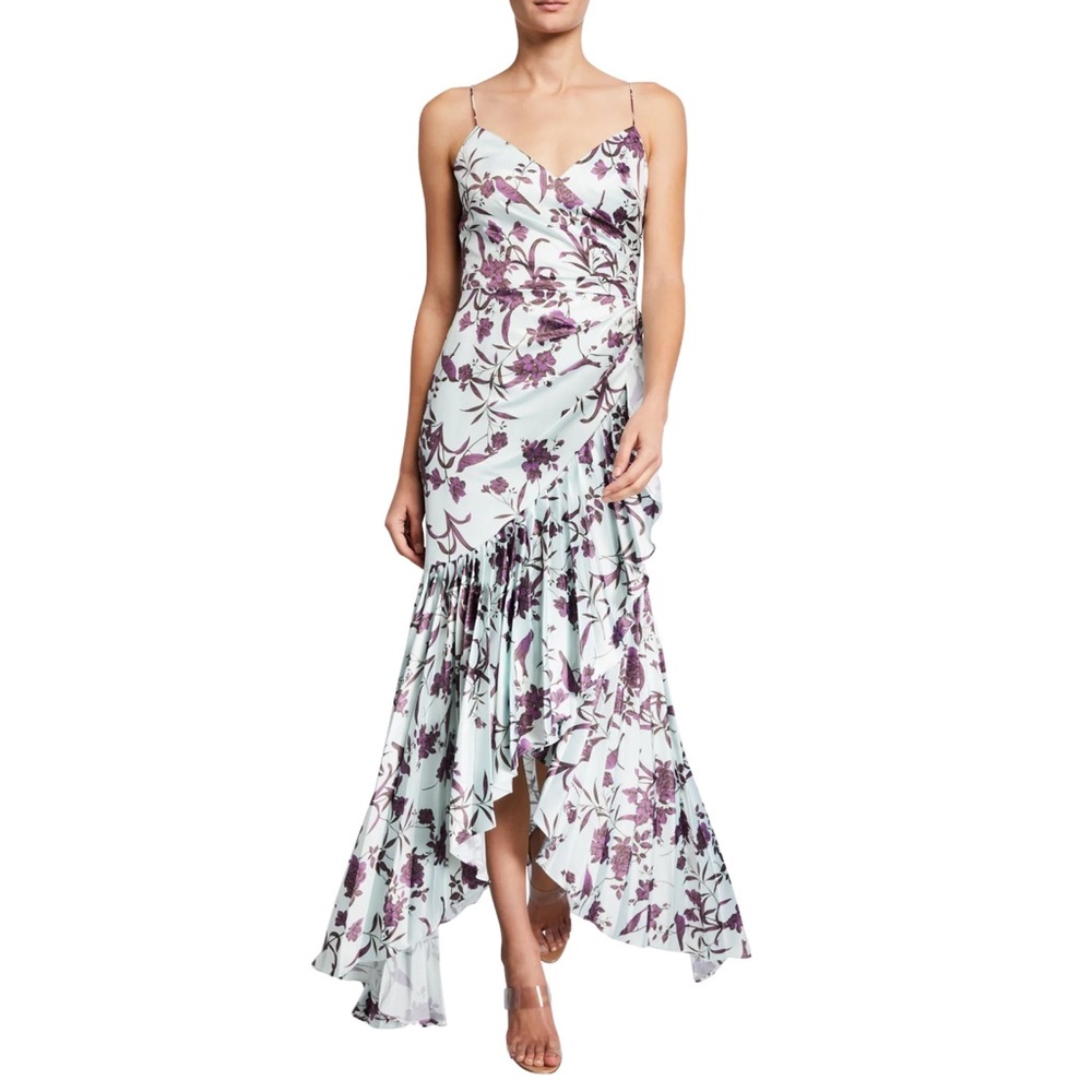 Floral Asymmetrical Ruffle Gown
